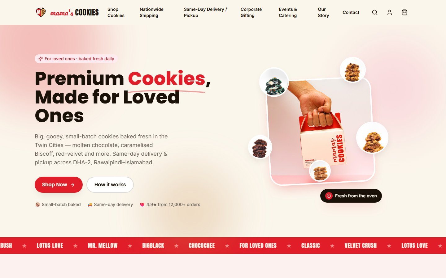 Mama's Cookies - premium cookie e-commerce storefront