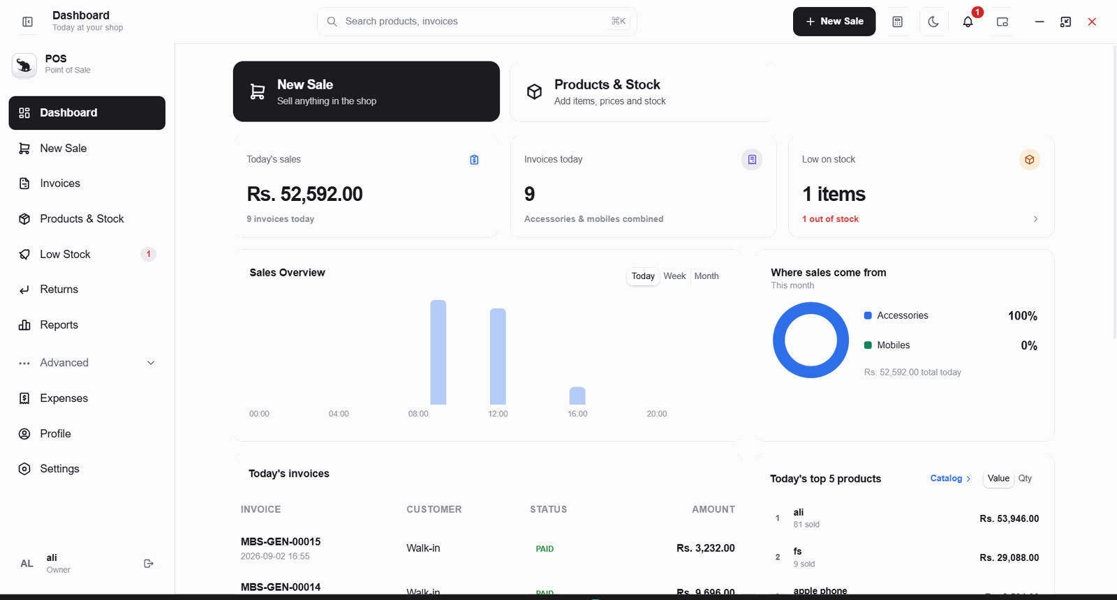 POS Point of Sale - shop dashboard